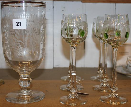 19C celery vase & six hock glasses